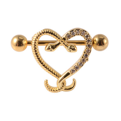 1/2 buc. Scut pentru mamelon de șarpe, 14 g, bară de piercing pentru mamelon de broasca testoasă din oțel inoxidabil, cu bijuterie CZ, bijuterii sexy pentru corp pentru mamelon.