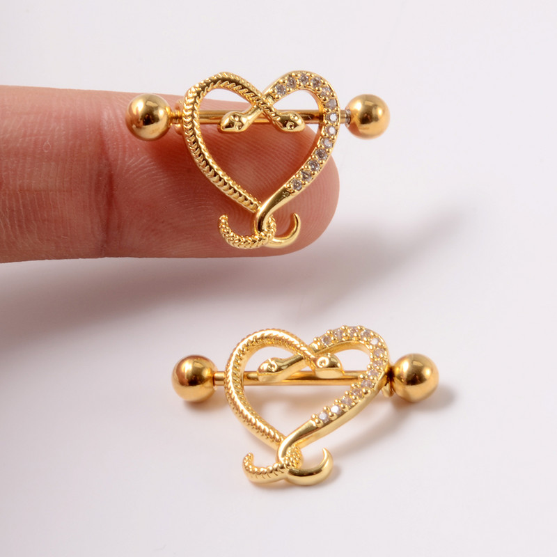 1/2 buc. Scut pentru mamelon de șarpe, 14 g, bară de piercing pentru mamelon de broasca testoasă din oțel inoxidabil, cu bijuterie CZ, bijuterii sexy pentru corp pentru mamelon.