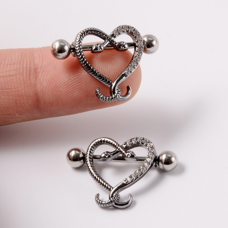 1/2 buc. Scut pentru mamelon de șarpe, 14 g, bară de piercing pentru mamelon de broasca testoasă din oțel inoxidabil, cu bijuterie CZ, bijuterii sexy pentru corp pentru mamelon.