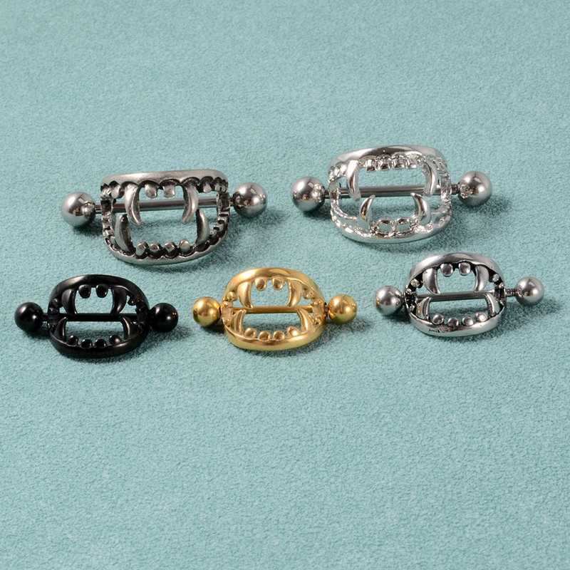 2 bucăți 14G dinți sexy mamelon inel scut capac barbell mamelon piercing bar pentru femei din oțel chirurgical piept corp piercing bijuterii