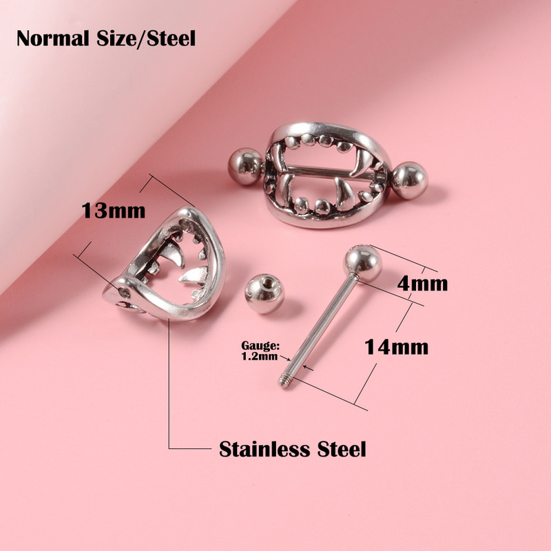 2 bucăți 14G dinți sexy mamelon inel scut capac barbell mamelon piercing bar pentru femei din oțel chirurgical piept corp piercing bijuterii