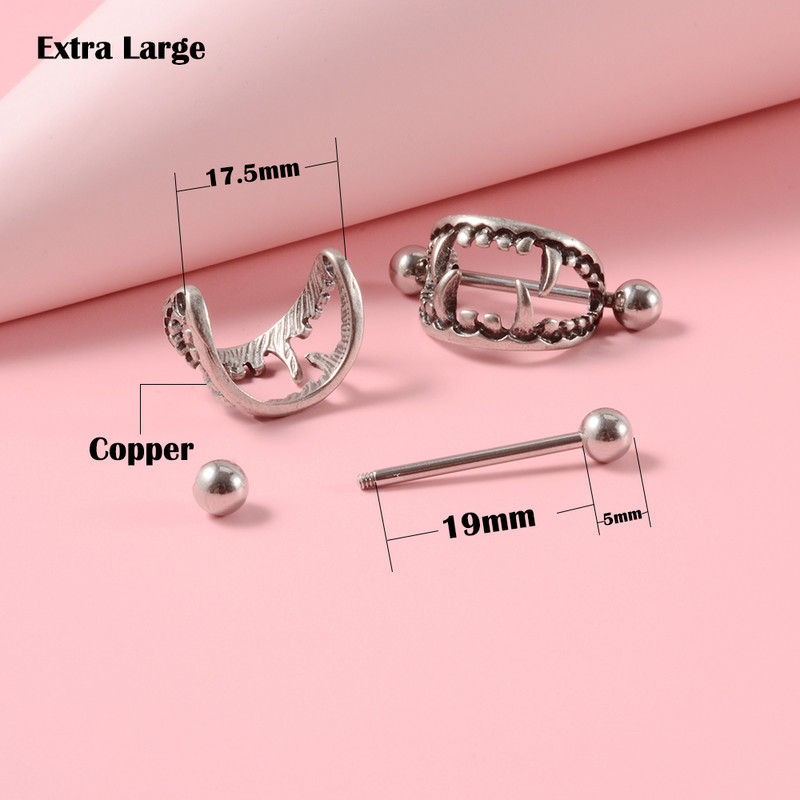 2 bucăți 14G dinți sexy mamelon inel scut capac barbell mamelon piercing bar pentru femei din oțel chirurgical piept corp piercing bijuterii