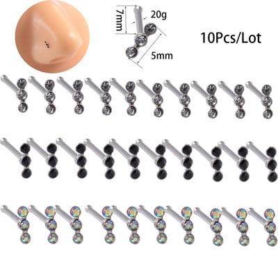 10kom/lot prstenovi za nos od kirurškog čelika Tragus Helix naušnice 1kom cirkon ravne zakovice za nos Steptum Nose Bar Pin piercing nakit