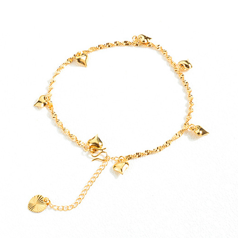 Braț de gleznă placat cu aur de 18K, cu brelocuri de inimă, pentru femei și fete adolescente, bijuterii pentru picioare cu extensie