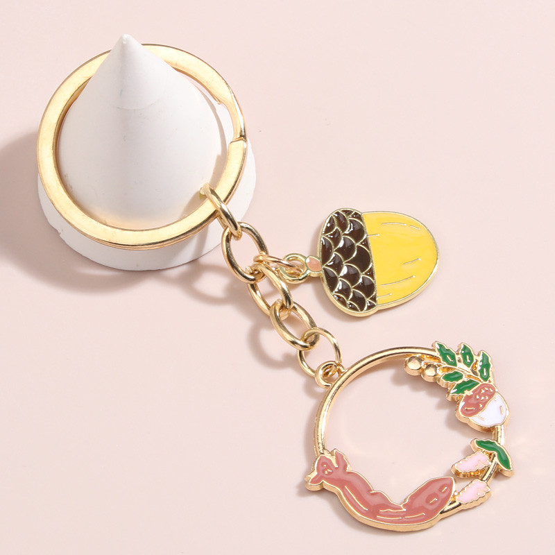 Breloc cu animale minunate, frunze de pin, con, veveriță, breloc cheie emailat, pentru femei, bărbați, accesoriu pentru geantă, bijuterii DIY, cadouri