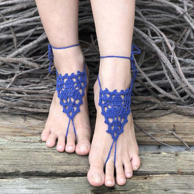 Κροσέ ξυπόλητα σανδάλια παραλίας πισίνα Φορέστε δαχτυλίδι με δαχτυλίδι Γυμνά παπούτσια Κοσμήματα ποδιών βικτωριανά παπούτσια γιόγκα με δαντέλα Νυφικό