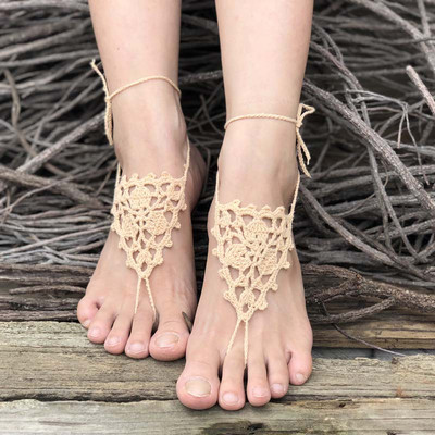 Κροσέ ξυπόλητα σανδάλια παραλίας πισίνα Φορέστε δαχτυλίδι με δαχτυλίδι Γυμνά παπούτσια Κοσμήματα ποδιών βικτωριανά παπούτσια γιόγκα με δαντέλα Νυφικό