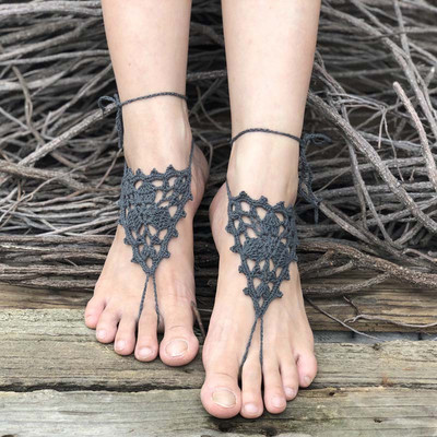 Κροσέ ξυπόλητα σανδάλια παραλίας πισίνα Φορέστε δαχτυλίδι με δαχτυλίδι Γυμνά παπούτσια Κοσμήματα ποδιών βικτωριανά παπούτσια γιόγκα με δαντέλα Νυφικό