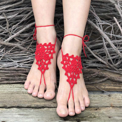 Κροσέ ξυπόλητα σανδάλια παραλίας πισίνα Φορέστε δαχτυλίδι με δαχτυλίδι Γυμνά παπούτσια Κοσμήματα ποδιών βικτωριανά παπούτσια γιόγκα με δαντέλα Νυφικό