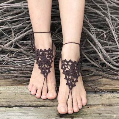 Κροσέ ξυπόλητα σανδάλια παραλίας πισίνα Φορέστε δαχτυλίδι με δαχτυλίδι Γυμνά παπούτσια Κοσμήματα ποδιών βικτωριανά παπούτσια γιόγκα με δαντέλα Νυφικό