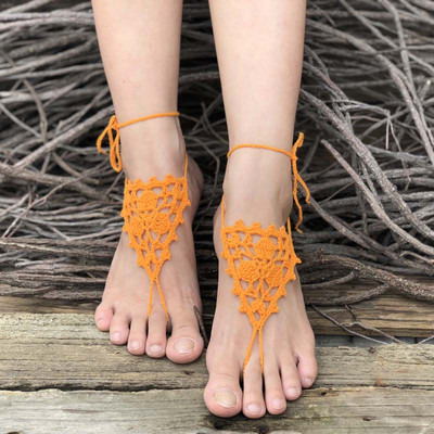 Κροσέ ξυπόλητα σανδάλια παραλίας πισίνα Φορέστε δαχτυλίδι με δαχτυλίδι Γυμνά παπούτσια Κοσμήματα ποδιών βικτωριανά παπούτσια γιόγκα με δαντέλα Νυφικό