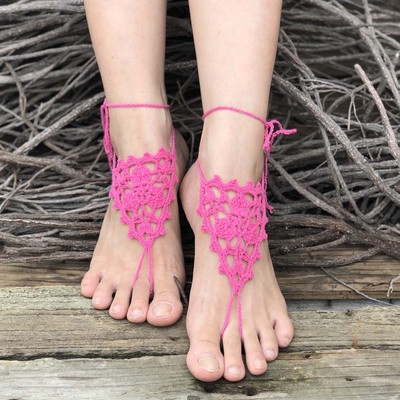Κροσέ ξυπόλητα σανδάλια παραλίας πισίνα Φορέστε δαχτυλίδι με δαχτυλίδι Γυμνά παπούτσια Κοσμήματα ποδιών βικτωριανά παπούτσια γιόγκα με δαντέλα Νυφικό