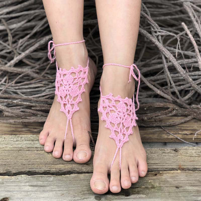 Κροσέ ξυπόλητα σανδάλια παραλίας πισίνα Φορέστε δαχτυλίδι με δαχτυλίδι Γυμνά παπούτσια Κοσμήματα ποδιών βικτωριανά παπούτσια γιόγκα με δαντέλα Νυφικό