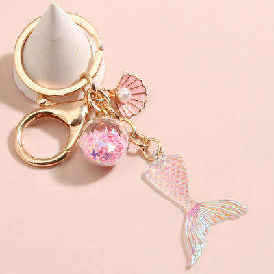 Breloc de mare Shell Pearl Coada de sirenă Minge de sticlă Breloc Breloc coadă de pește Cadouri de vară pentru femei bărbați bijuterii lucrate manual