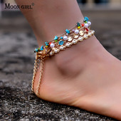 Brățară cu lanțuri de modă pe picior, la modă, cristal, perle, piatră, gleznele de inimă pentru femei, lanțuri de plajă boho de vară, bijuterii pentru picioare