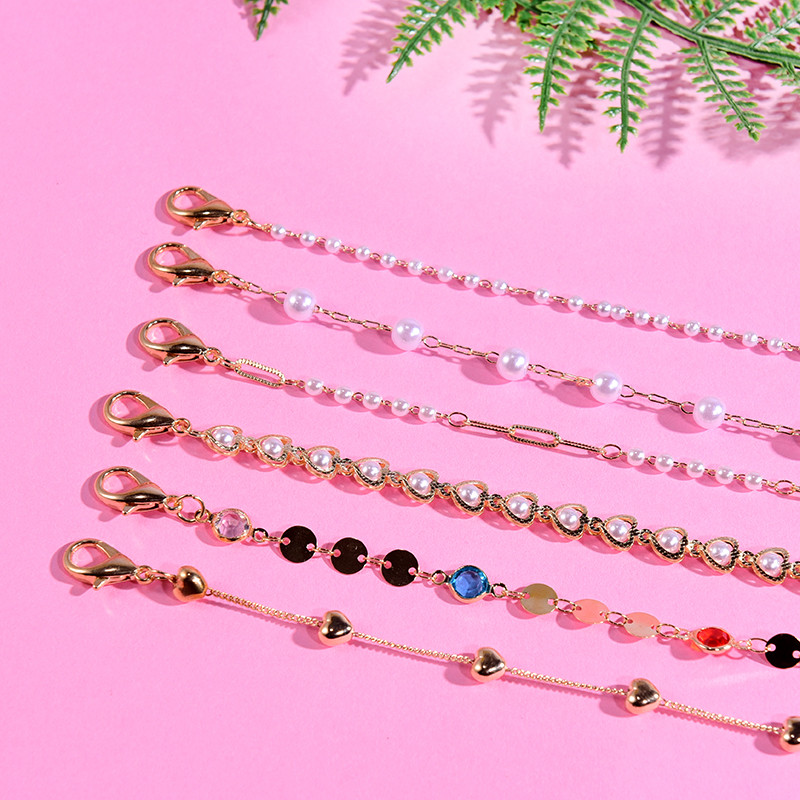 Brățară cu lanțuri de modă pe picior, la modă, cristal, perle, piatră, gleznele de inimă pentru femei, lanțuri de plajă boho de vară, bijuterii pentru picioare