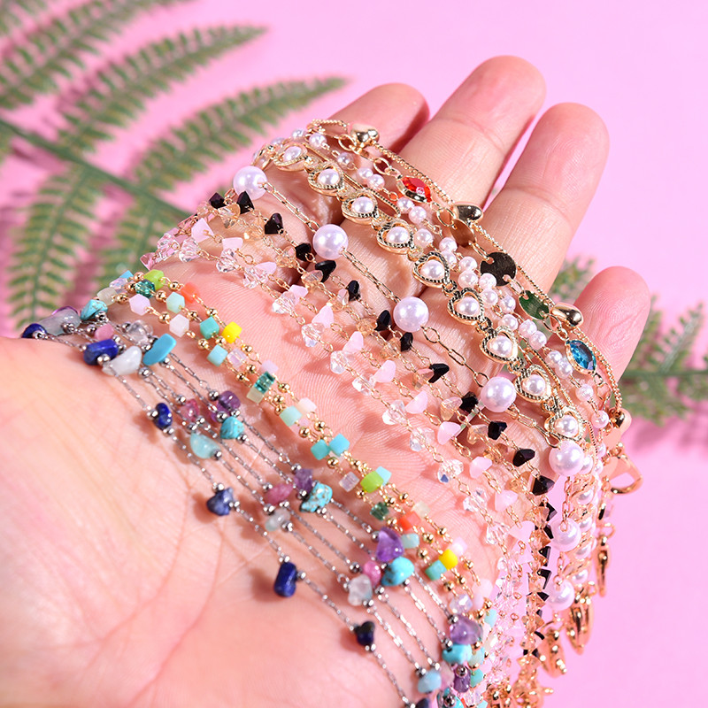 Brățară cu lanțuri de modă pe picior, la modă, cristal, perle, piatră, gleznele de inimă pentru femei, lanțuri de plajă boho de vară, bijuterii pentru picioare