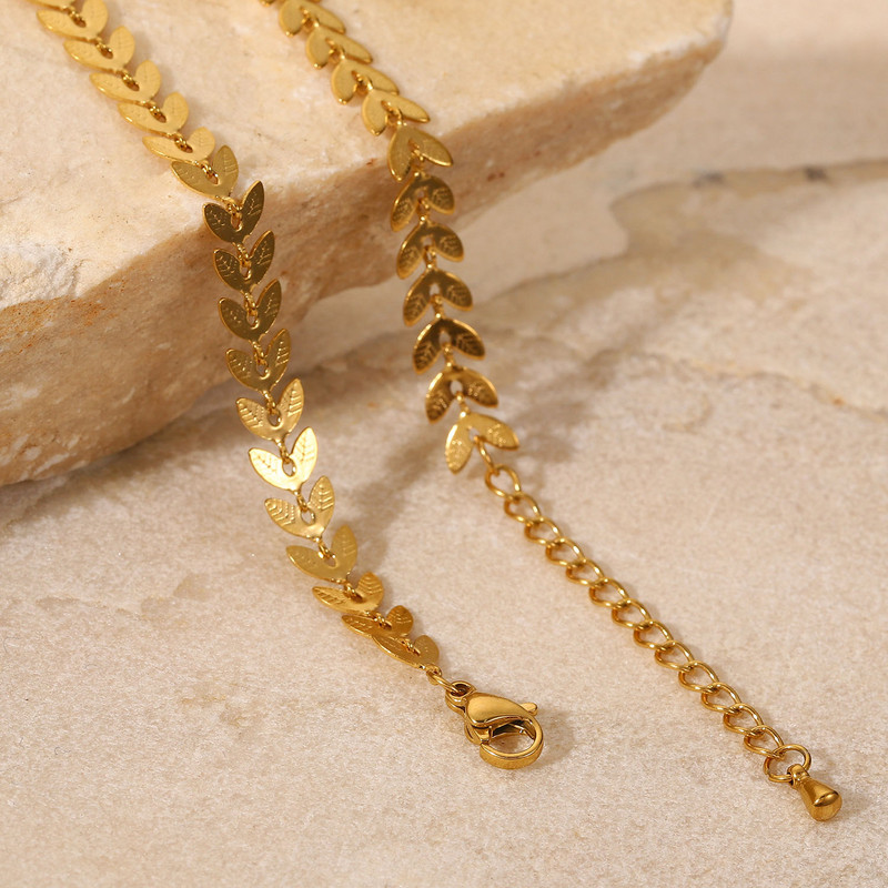 Bijuterii de gleznă din oțel inoxidabil Uworld Boho, frunze de aur de 18K, lanț de săgeți, gleznă de plajă pentru avion, pentru vacanțele de vară