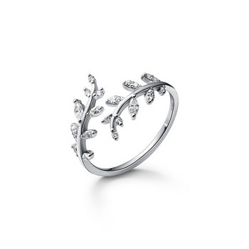 WANTME 925 Ασημένιο Γλυκό Ρομαντικό Ζιργκόν Ανοιχτό Δαχτυλίδι Ρυθμιζόμενο Μικρό Φύλλο Γυναικείο Κορεάτικο Κοσμήματα Γάμου