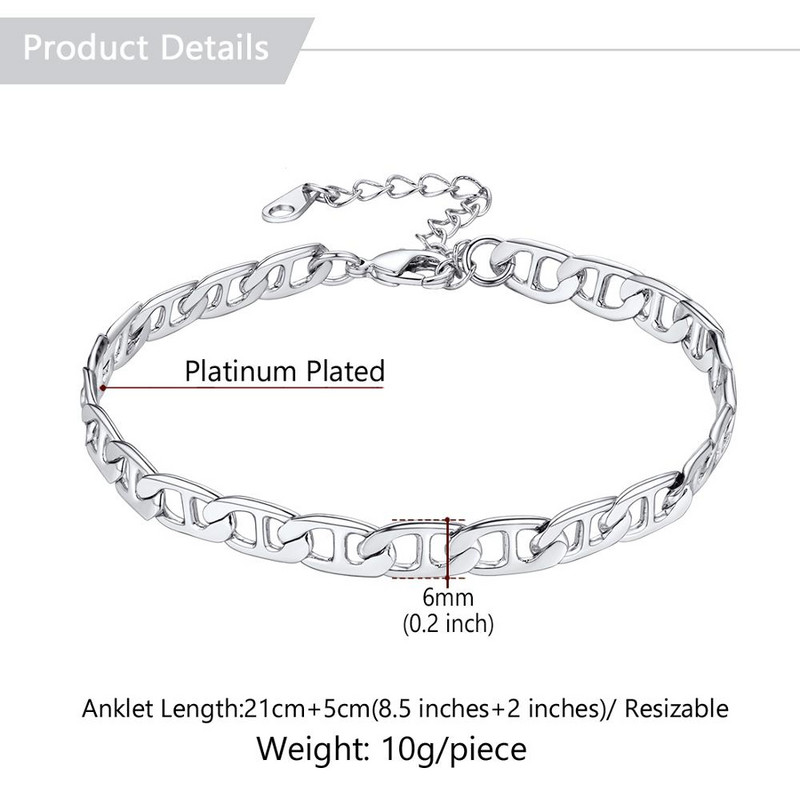 U7 Brățări de gleznă pentru femei 6MM Plată Mariner Link Picior Lanț Brațe Vară Plaja Picior Bijuterii A343