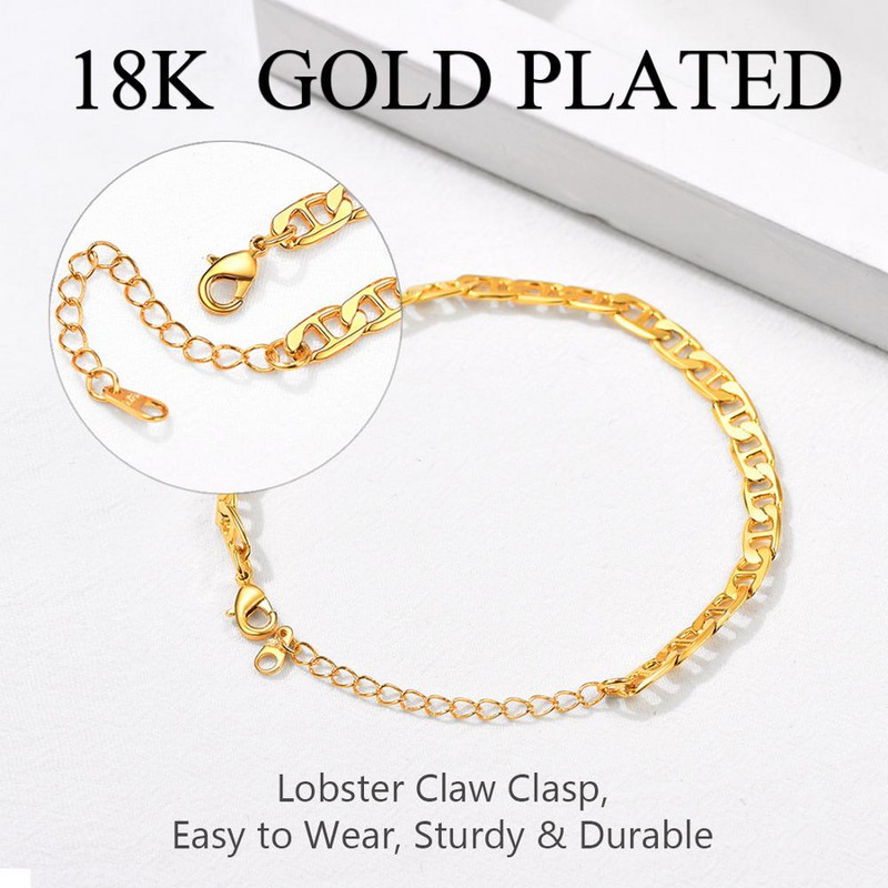 U7 Brățări de gleznă pentru femei 6MM Plată Mariner Link Picior Lanț Brațe Vară Plaja Picior Bijuterii A343