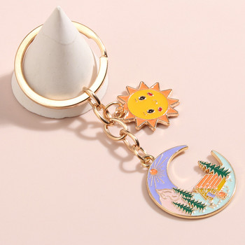 Χαριτωμένο μπρελόκ από σμάλτο Sun Forest House Mountain Key Ring Moon Keychains για γυναίκες Ανδρικές τσάντες Αξεσουάρ DIY Δώρα κοσμημάτων