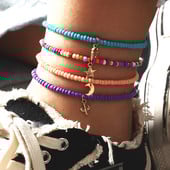 4 buc/set Bohemia margele lucrate manual glezna stea lunii pandantiv elastic cu lanț desculț bijuterii pentru picioare pentru femei accesorii de plajă de vară