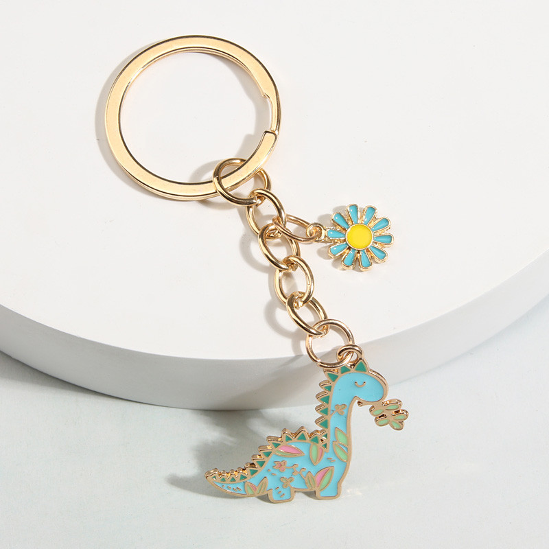 Breloc drăguț emailat, cu flori mici, chei cu dinozaur, brelocuri cu animale, cadouri de suvenir pentru femei, bărbați, chei de mașină, bijuterii lucrate manual