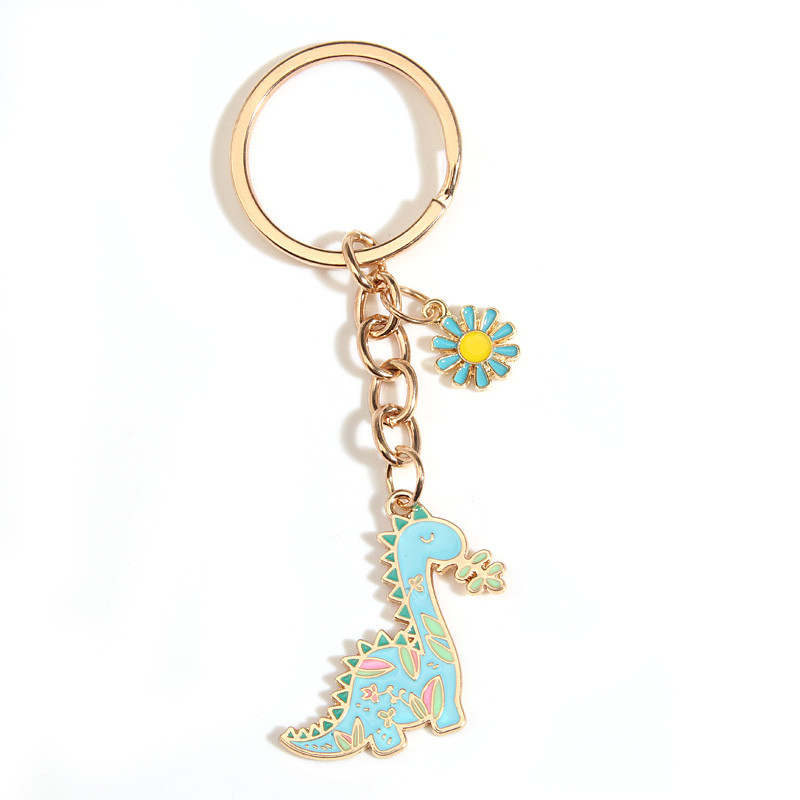 Breloc drăguț emailat, cu flori mici, chei cu dinozaur, brelocuri cu animale, cadouri de suvenir pentru femei, bărbați, chei de mașină, bijuterii lucrate manual