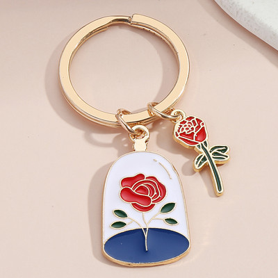 Breloc drăguț, trandafir, flori, frunze, măr, plante, breloc de poveste, lanțuri de chei, cadouri pentru femei, bărbați, accesoriu pentru geantă, bijuterii