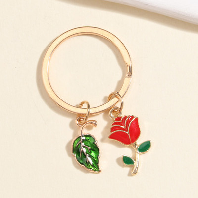 Breloc drăguț, trandafir, flori, frunze, măr, plante, breloc de poveste, lanțuri de chei, cadouri pentru femei, bărbați, accesoriu pentru geantă, bijuterii