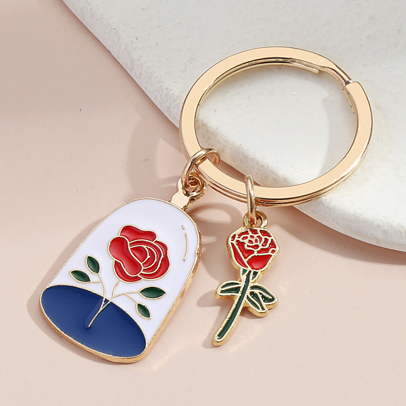 Breloc drăguț, trandafir, flori, frunze, măr, plante, breloc de poveste, lanțuri de chei, cadouri pentru femei, bărbați, accesoriu pentru geantă, bijuterii