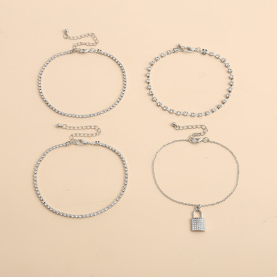 IngeSight.Z Iced Out Strass Cristal Miami Curb Set de gleznă cubanez Lacăt pandantiv gleznă pe picior Sandale desculțe Bijuterii Cadou