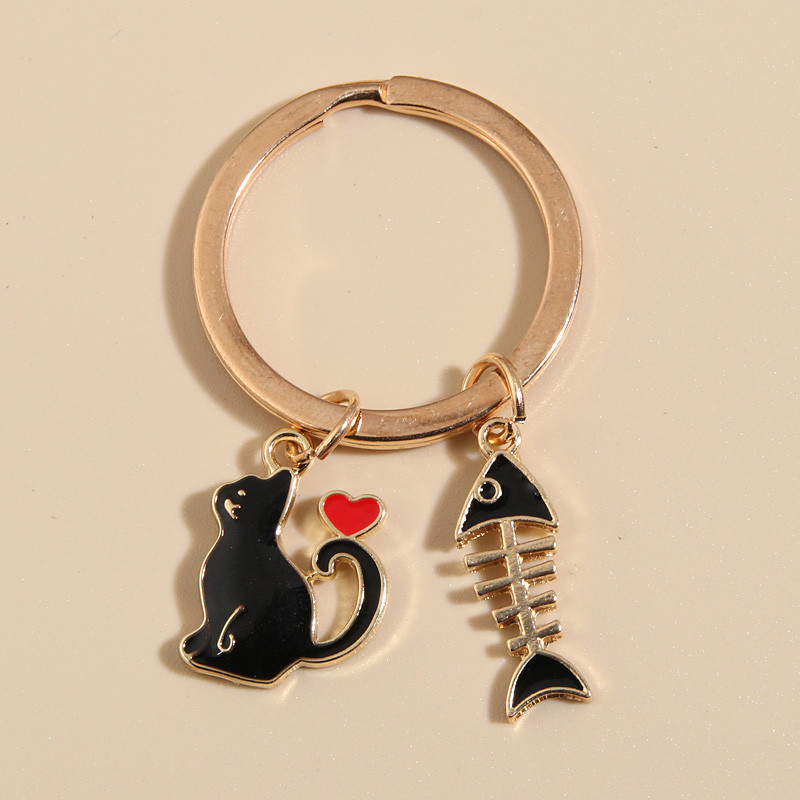 Armas emailist võtmehoidja kassi kalaluust südamest võtmehoidja looma võtmehoidjad suveniirkingitused naistele meestele käekoti aksessuaar DIY ehted