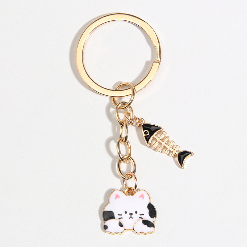 Armas emailist võtmehoidja kassi kalaluust südamest võtmehoidja looma võtmehoidjad suveniirkingitused naistele meestele käekoti aksessuaar DIY ehted