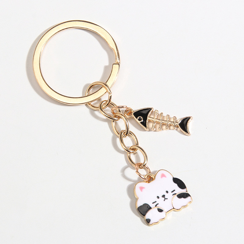 Armas emailist võtmehoidja kassi kalaluust südamest võtmehoidja looma võtmehoidjad suveniirkingitused naistele meestele käekoti aksessuaar DIY ehted