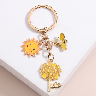 Breloc drăguț emailat fluture floare soare albină breloc inimă perle breloc cadouri grădină pentru femei bărbați bijuterii lucrate manual