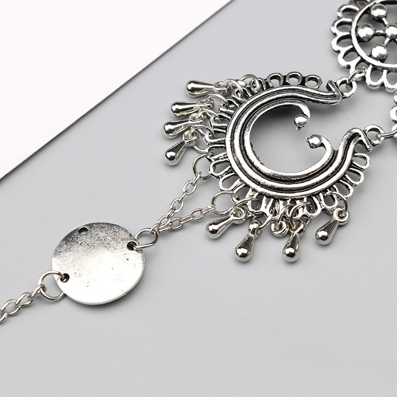 Vintažinės sidabrinės spalvos pėdų grandinėlė Bohemijos kutų kulkšnys moterims basomis basutėmis Vasaros papuošalų pristatymas