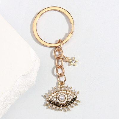 Красив ключодържател с перлено око Mini Star Crystal Ключодържател Емайлирани ключодържатели за жени Мъже Дамска чанта Аксесоари Направи си сам Бижута Подаръци