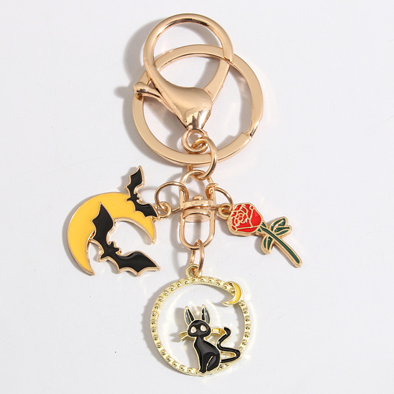Breloc cu desene animate Vrăjitoare Fete Lună Pisică Liliac Trandafir Inel cheie Breloc emailat Cadouri de suvenir pentru femei Bărbați Bijuterii lucrate manual