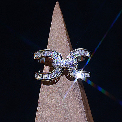 JUWANG all-match micro inlaid εξατομικευμένο ανοιχτό δαχτυλίδι για γυναίκες λάμπει απλά κλασικά δαχτυλίδια ιδιοσυγκρασία ντελικάτα κοσμήματα γάμου