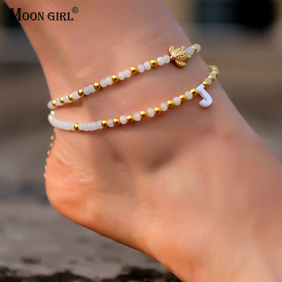 Kétrétegű karkötő a lábon Nyári egyedi betűs bokaláncok nőknek Kristály teknős Boho strandláncok láb karkötő ékszerek