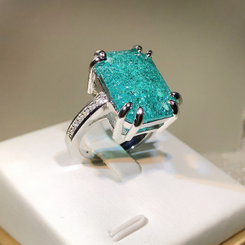 Най-новият пръстен със скъпоценни камъни от ледено цвете 925 сребро, моден параиба, кубичен цирконий, пръстен, парти, годежен подарък