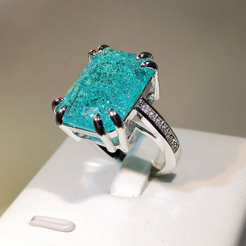 Най-новият пръстен със скъпоценни камъни от ледено цвете 925 сребро, моден параиба, кубичен цирконий, пръстен, парти, годежен подарък