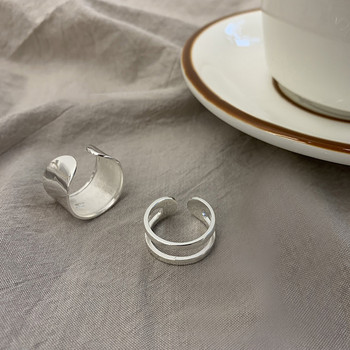 Пръстени от стерлингово сребро S925 за жени Корейски кръгъл пръстен Многослоен пръстен с широко лице Бижута на едро