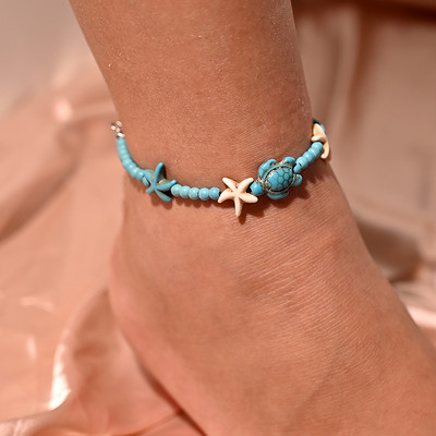 Brățară de gleznă cu mărgele de 4 mm pentru femei, cu dantelă, la modă, la modă Boemia, farmec pentru inimă, picior, stivuitoare, frânghie, desculț, lanț, bijuterii MOON GIRL