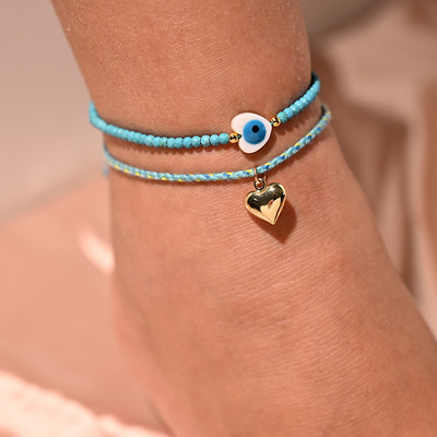 Brățară de gleznă cu mărgele de 4 mm pentru femei, cu dantelă, la modă, la modă Boemia, farmec pentru inimă, picior, stivuitoare, frânghie, desculț, lanț, bijuterii MOON GIRL