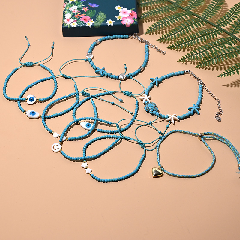 Brățară de gleznă cu mărgele de 4 mm pentru femei, cu dantelă, la modă, la modă Boemia, farmec pentru inimă, picior, stivuitoare, frânghie, desculț, lanț, bijuterii MOON GIRL