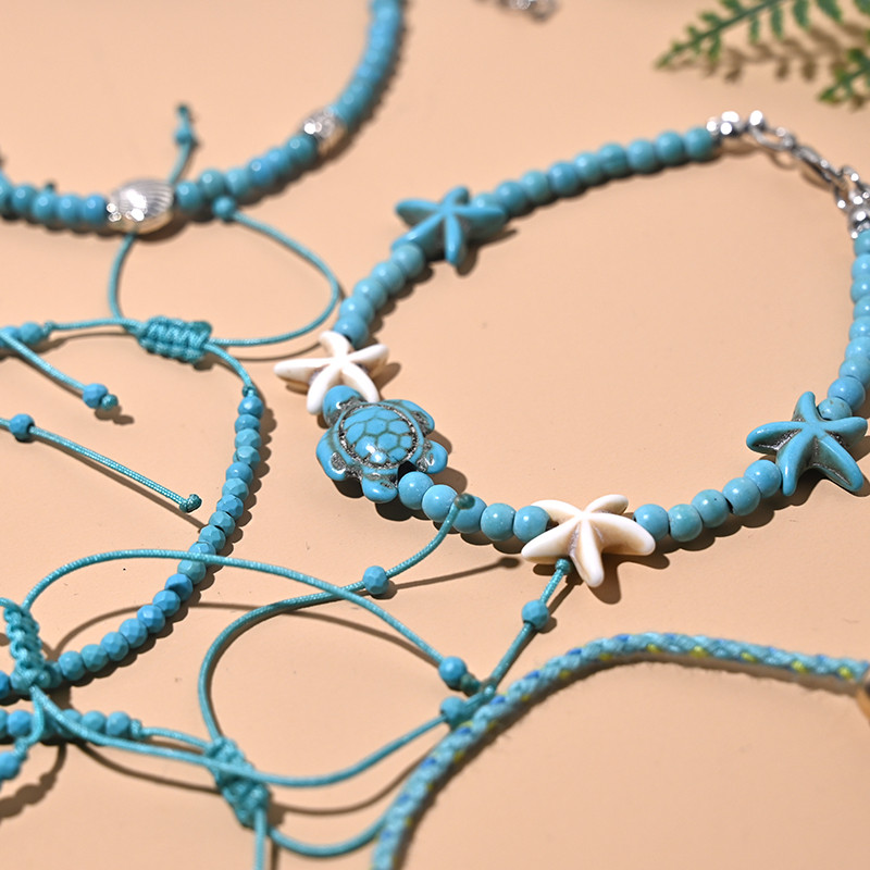 Brățară de gleznă cu mărgele de 4 mm pentru femei, cu dantelă, la modă, la modă Boemia, farmec pentru inimă, picior, stivuitoare, frânghie, desculț, lanț, bijuterii MOON GIRL