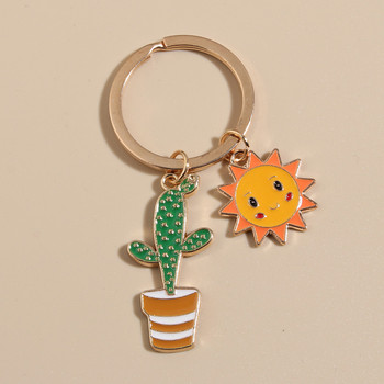 Χαριτωμένο μπρελόκ Sun Cactus Flower Ring γράμμα φυτά Μπρελόκ Δώρα ερήμου για γυναίκες Αξεσουάρ ανδρική τσάντα DIY Χειροποίητο κόσμημα